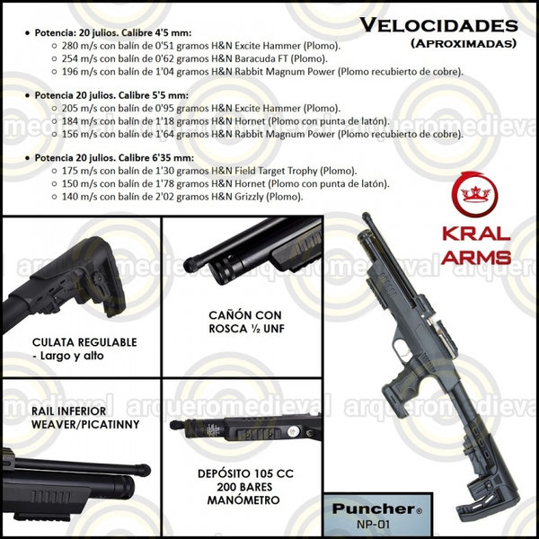 Pistola PCP KRAL Puncher NP01 6.35mm 20J