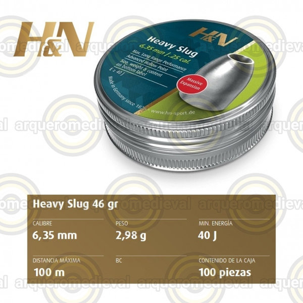 Balines H&N Slug HP HEAVY 6.35mm 100u 2.98g